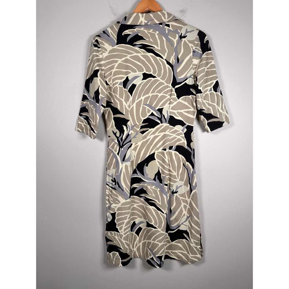 J.McLaughlin Sheath Dress Womens Size S Black Tan Leaf Print V-Neck Catalina - Picture 4 of 7